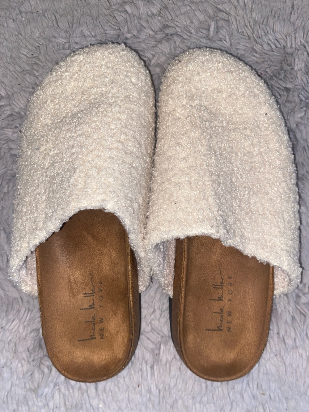 Nicole Miller Cream Bouclé Slide Slippers